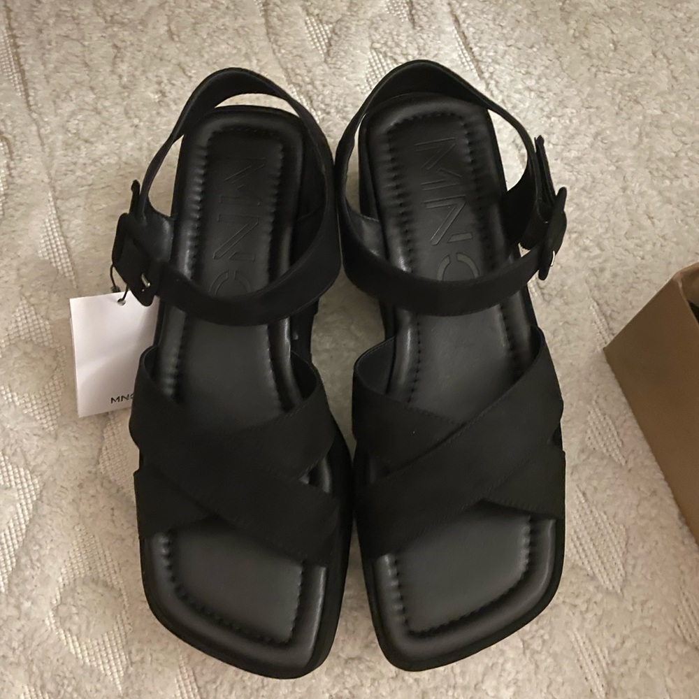 Mango Black Platform Sandals